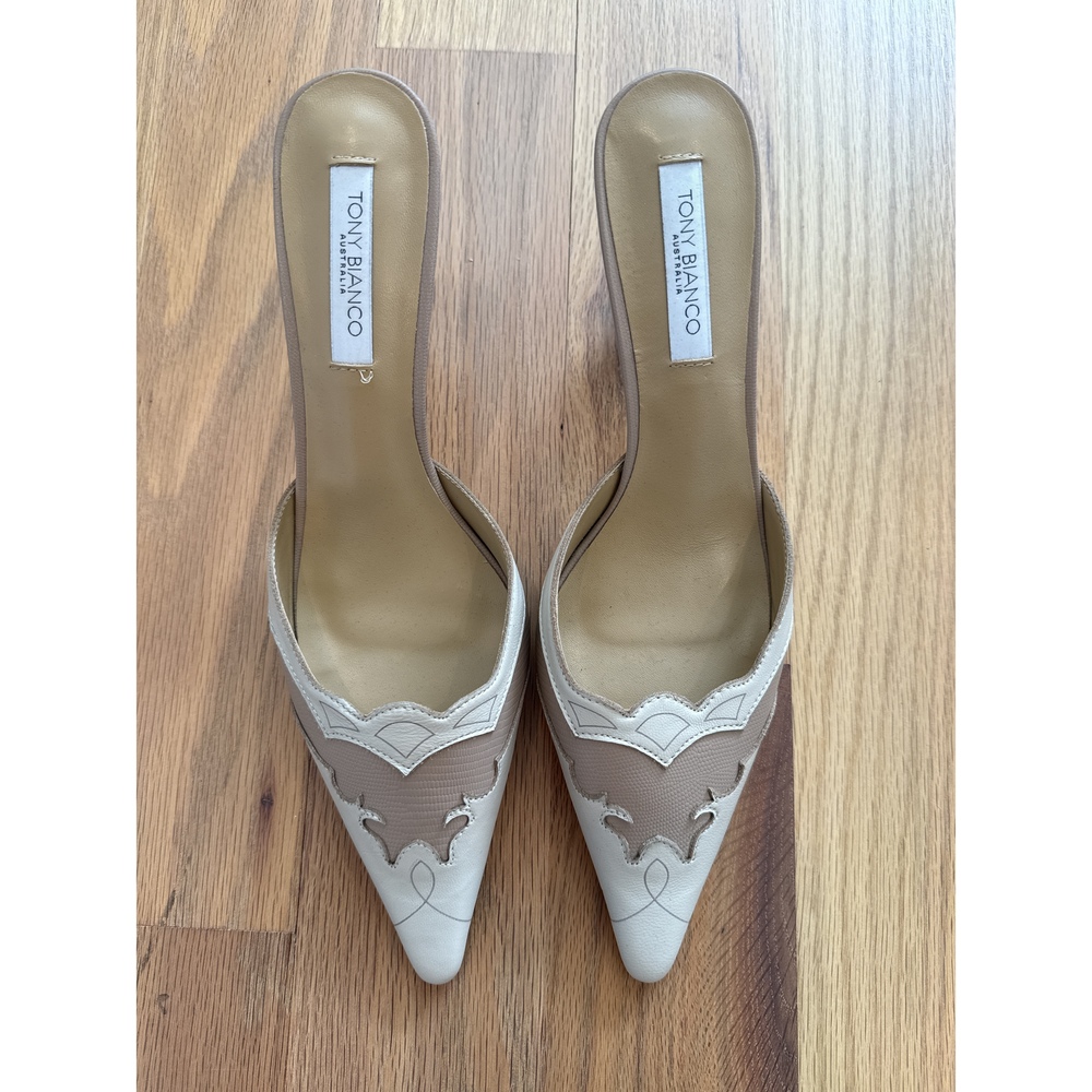 Tony Bianco Cream Cutout Pointed Toe Mule Heels 7.5